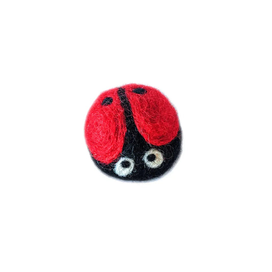 ReNewedPet Gina the Ladybug fun stuffed toy made from 100% wool, featuring a red and black ladybug design with detailed wings.