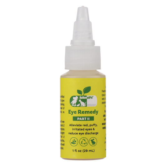 Herbal eye remedy drops for eye health by ReNewedPet, 1 oz bottle with dropper for soothing eye care.