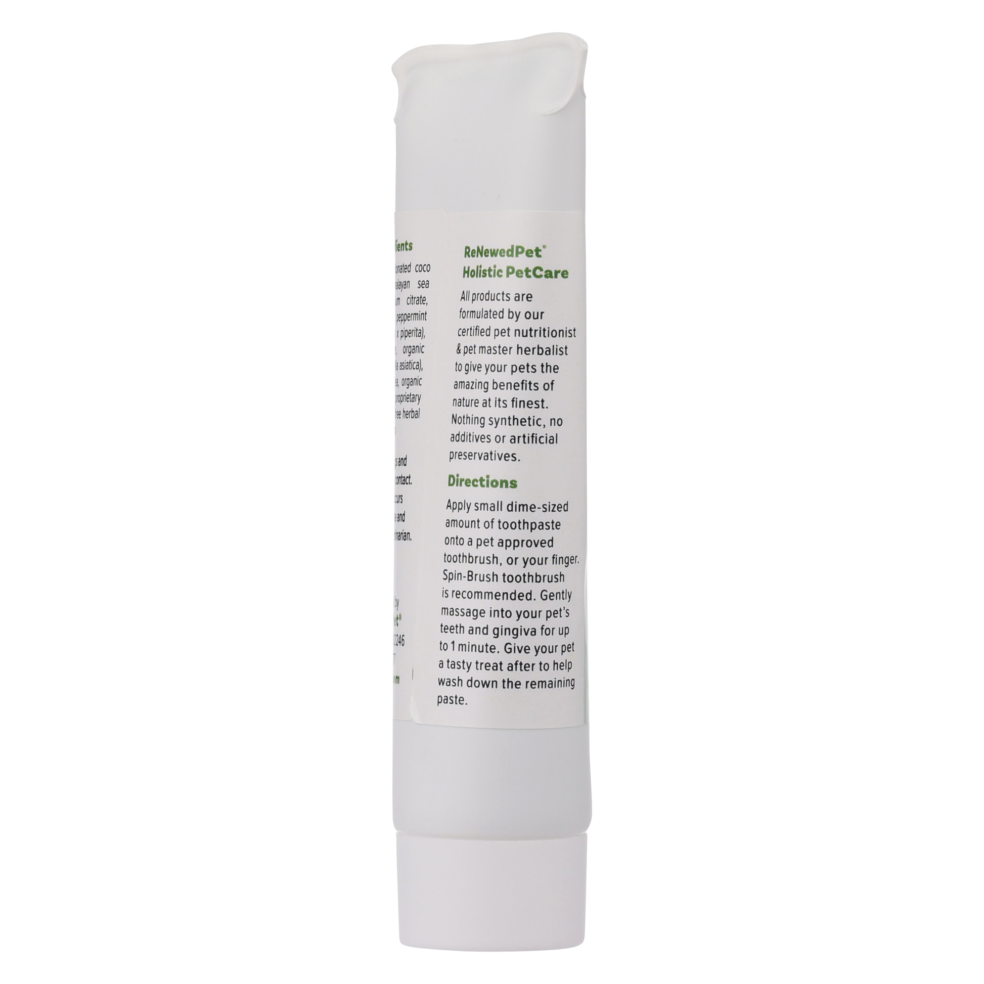 ReNewedPet 4-in-1 Pet Toothpaste and Gum Cleanser with cheese flavor for dogs, showing the tube and pet grooming product.