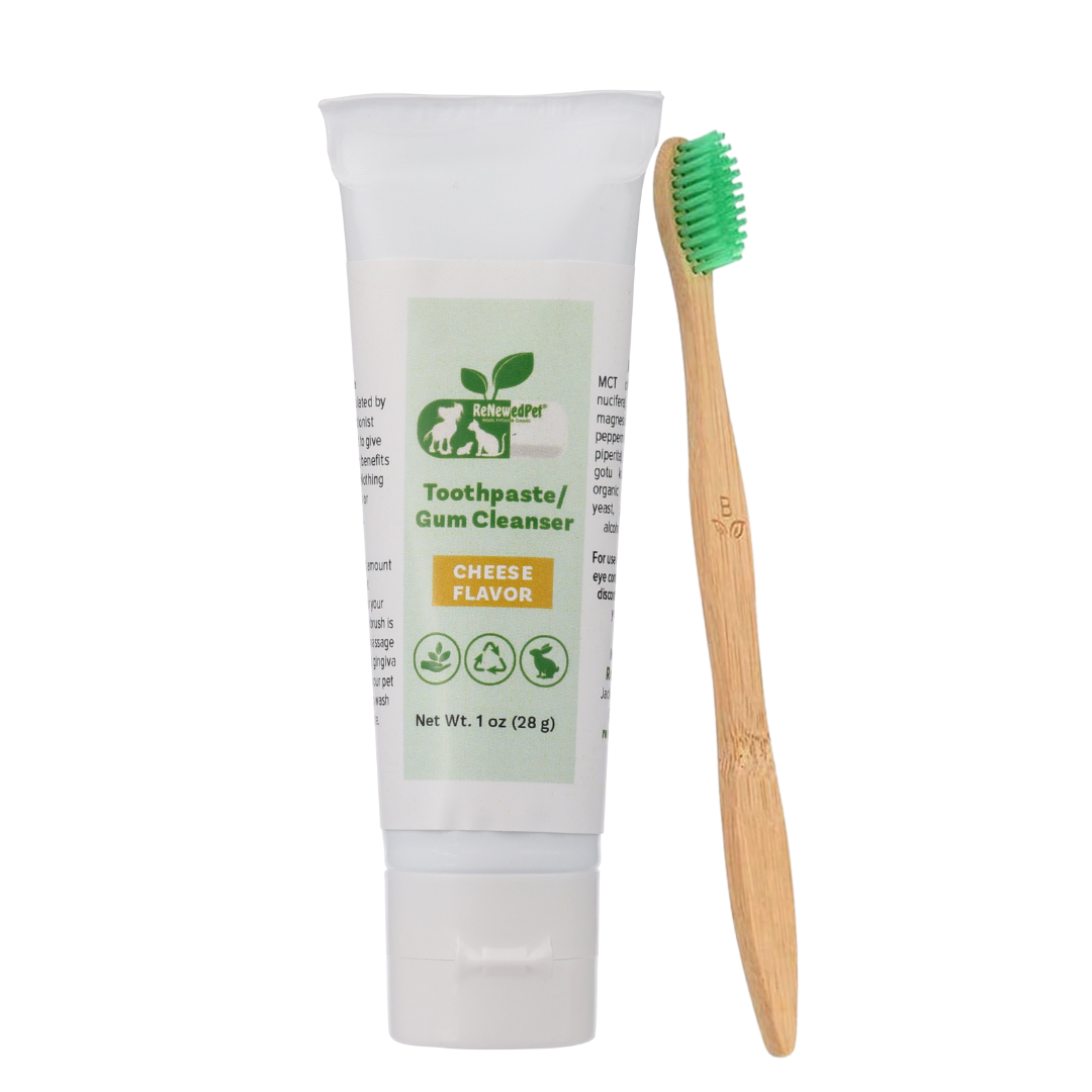 ReNewedPet 4-in-1 Pet Toothpaste and Gum Cleanser for dogs, cheese flavor, 1 oz. pet grooming dental care product.