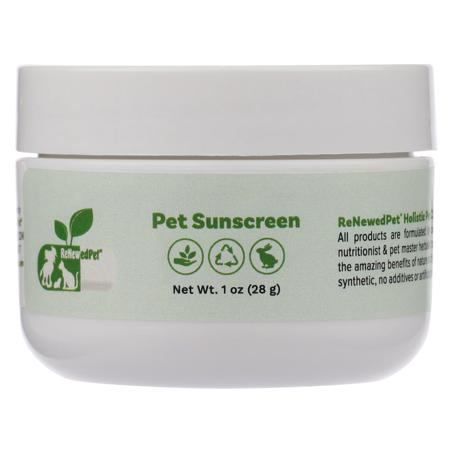 ReNewedPet 4-ALL Pets Sunscreen for pet grooming, 1 oz bottle, suitable for protecting pets' skin from sun damage