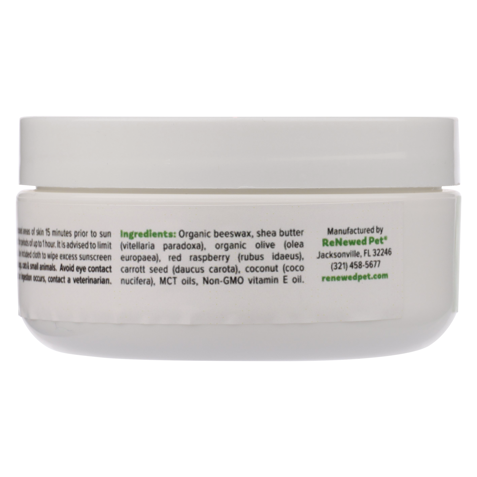ReNewedPet 4-ALL Pets Sunscreen bottle for pet grooming, providing sun protection for dogs and cats in outdoor settings.
