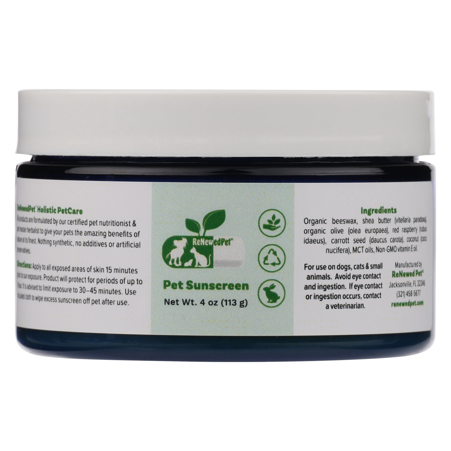 ReNewedPet 4-ALL Pets Sunscreen bottle for pet grooming, 1 oz size, suitable for protecting pets from sun exposure.