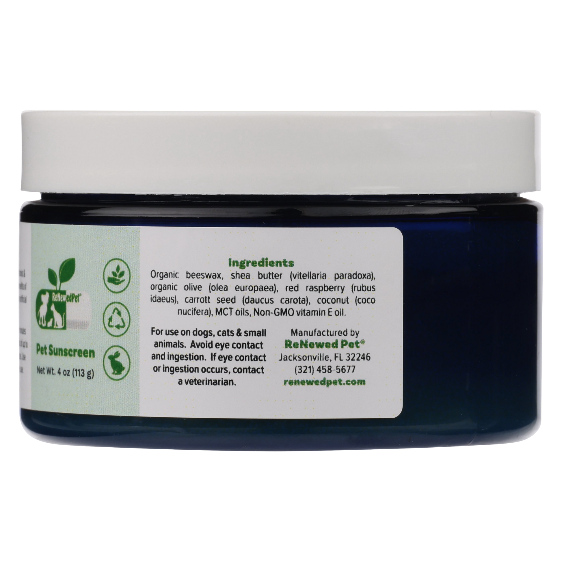 ReNewedPet 4-ALL Pets Sunscreen in an 1 oz bottle, pet grooming product for sun protection for dogs and cats.
