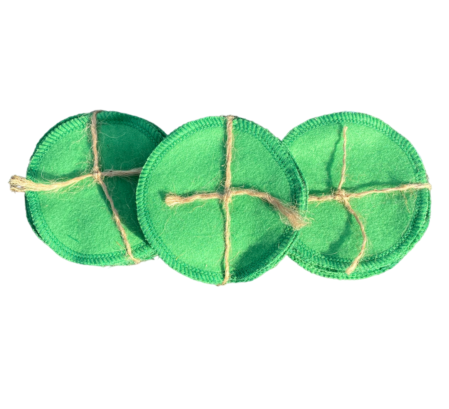 Set of four ReNewedPet reusable cotton pads for pet grooming, soft and eco-friendly for cleaning pets.