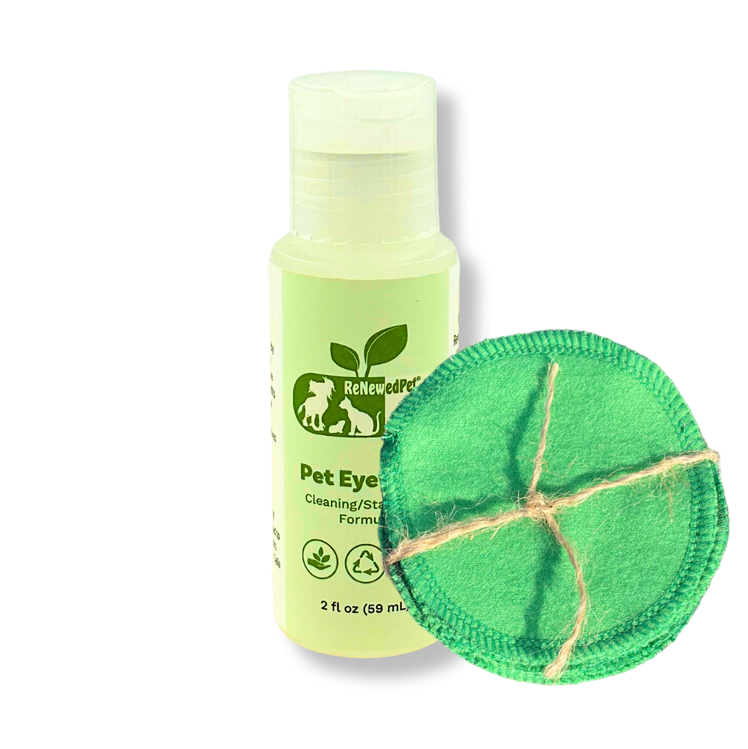 ReNewedPet 4-ALL Pets Eyewash for pet grooming, 2 oz bottle, gentle solution for cleaning pet's eyes, no cotton pads included.