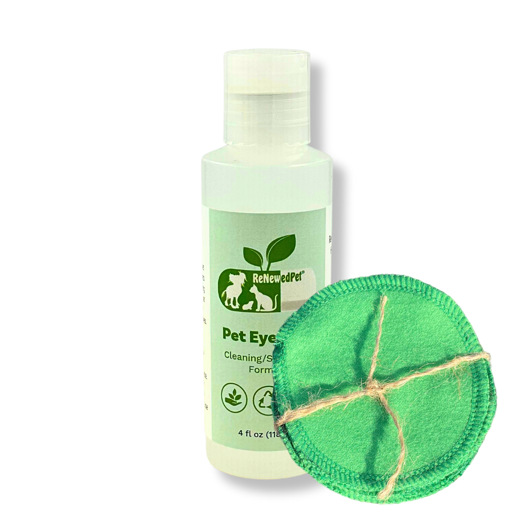ReNewedPet 4-ALL PETS EYewash for pet grooming, 2 oz and 7.47 oz bottles, clear solution for pet eye care.