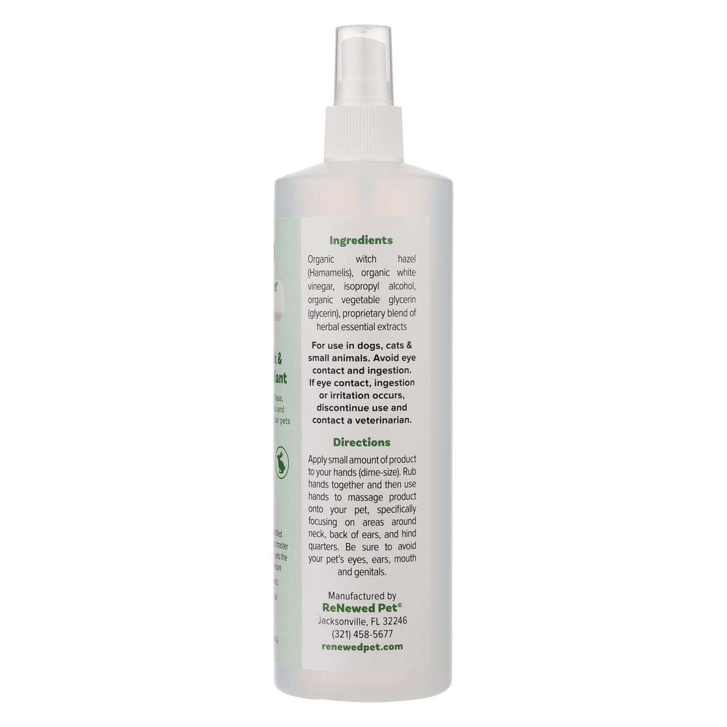 ReNewedPet 4-ALL Pets Flea, Tick, Bug Repellent for pet grooming, shows spray bottle and pet being treated.