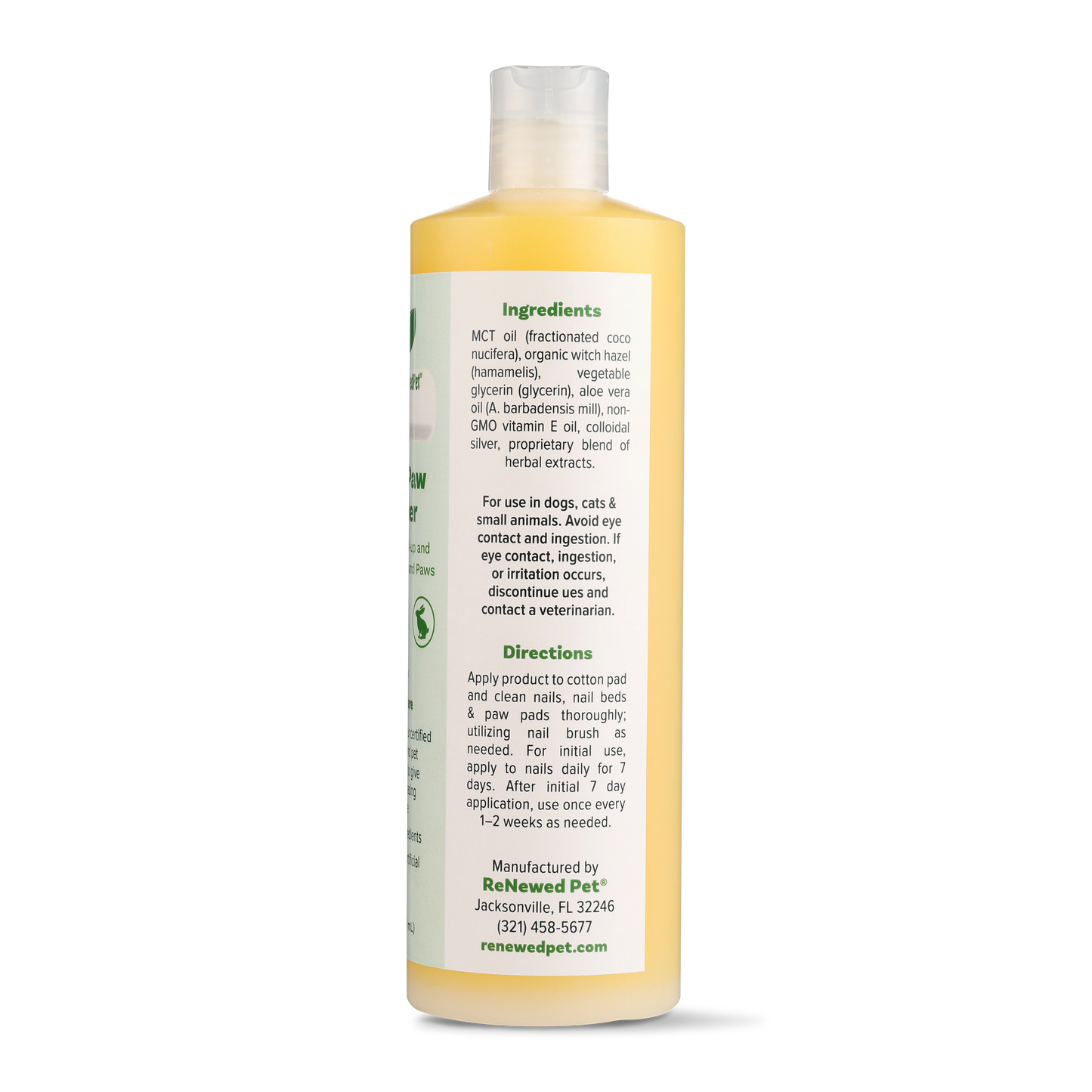 ReNewedPet 4-ALL Pets Nail and Paw Cleaner for pet grooming, showing the small and large bottles with cleaning brushes.