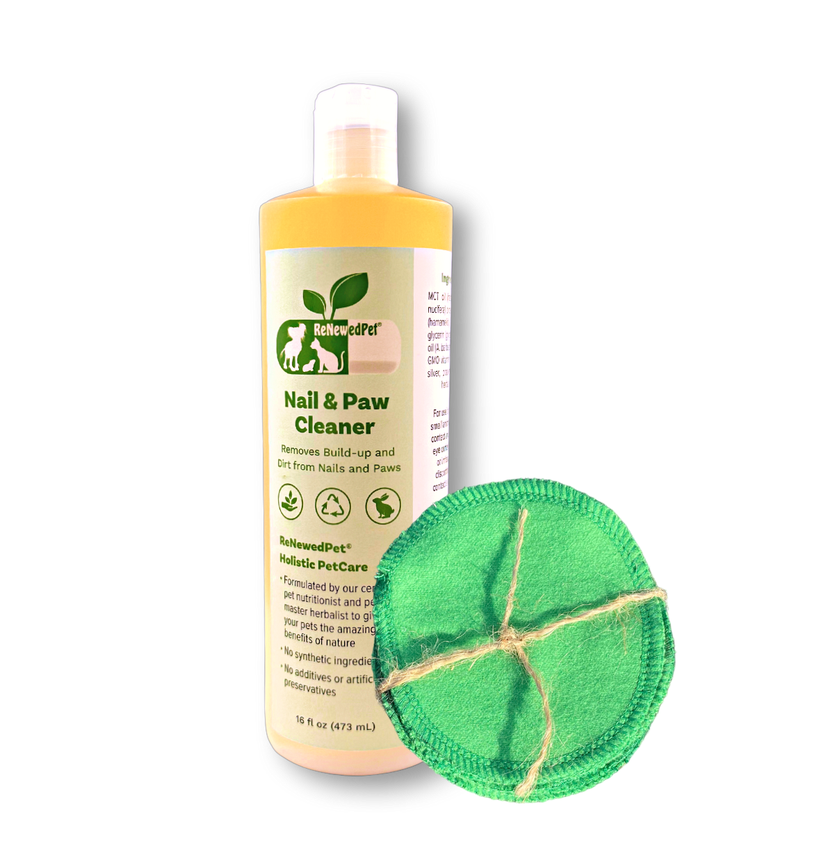 ReNewedPet 4-in-1 pet grooming nail and paw cleaner with adjustable size, designed for all pets, shown with cleaning components.