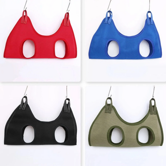 ReNewedPet pet grooming sling with adjustable straps, designed for comfortable and secure grooming of small pets.