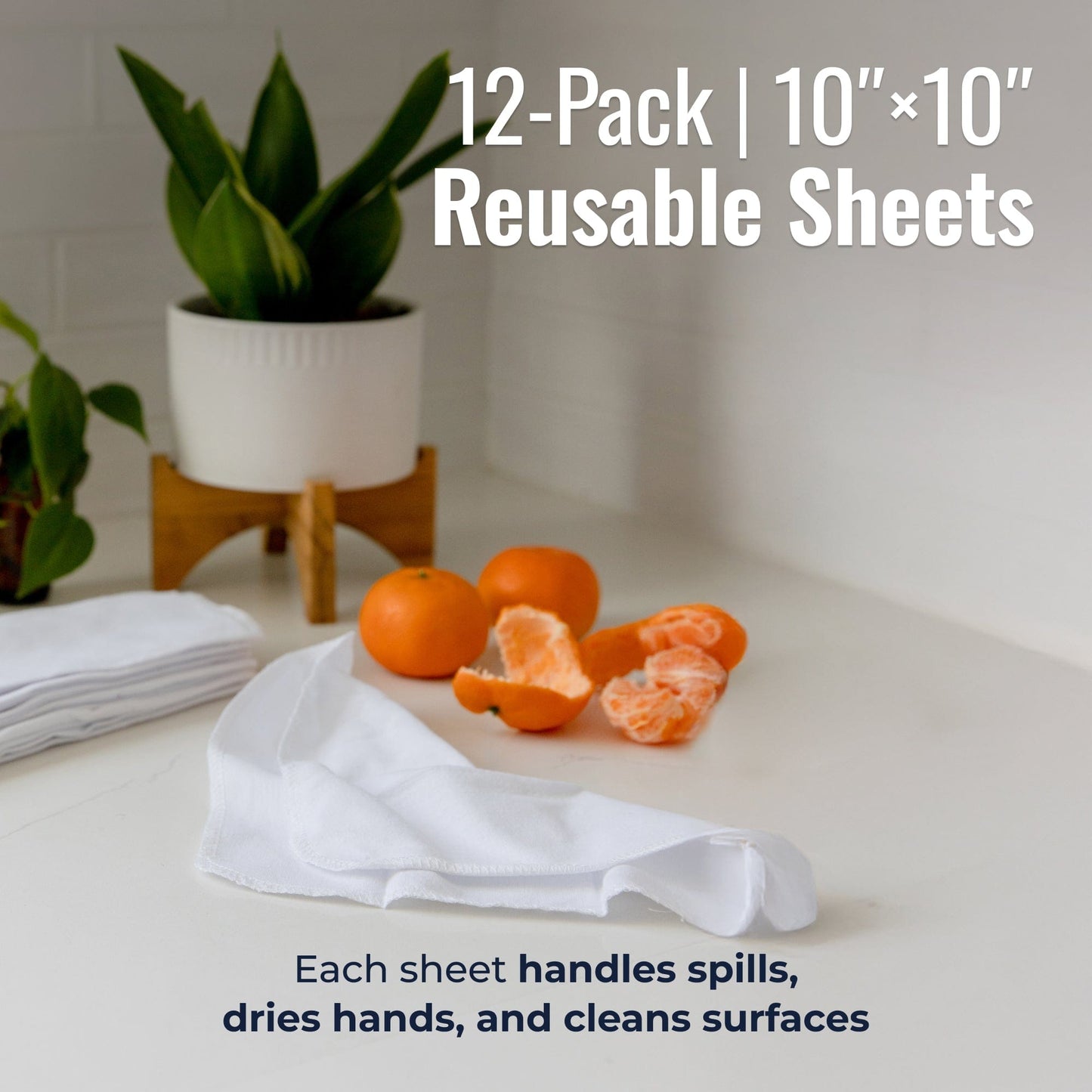 White reusable paper towels in a 12-pack from ZeroWasteStore.com, eco-friendly cloth towels for sustainable cleaning.
