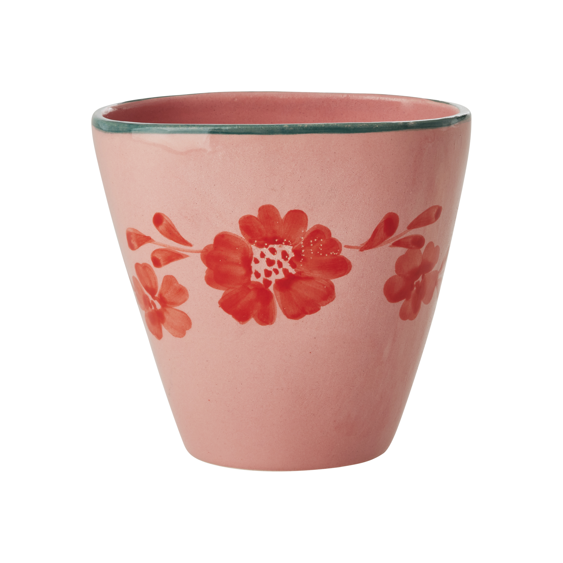 Ceramic oval bowl with hand-painted orange flower vine, 10.1 oz, from Rice By Rice, showcasing detailed floral design and smooth finish.