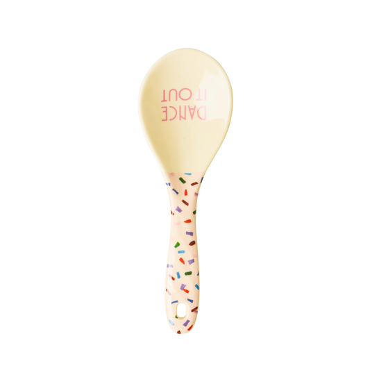 Melamine salad spoon with Dancing Legs print by Rice By Rice, featuring a colorful, playful design perfect for serving salads.