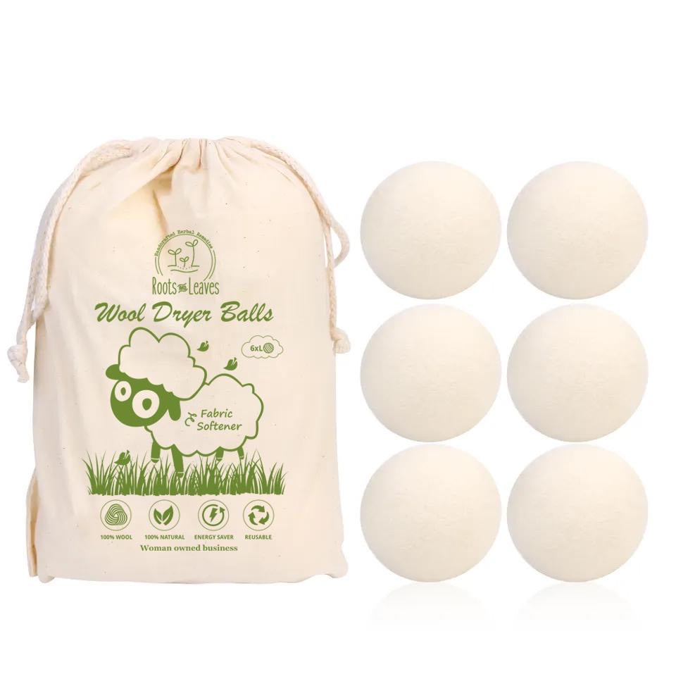 Set of New Zealand Wool Dryer Balls by Roots and Leaves LLC, natural felted wool laundry dryer balls for softening clothes.
