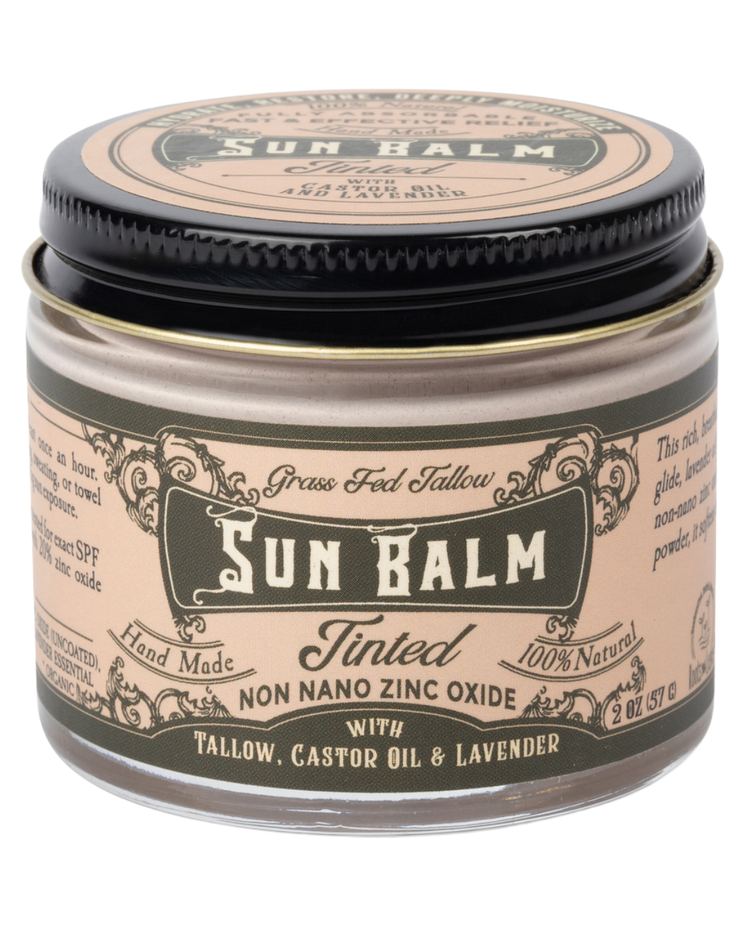 Tinted lavender Sun Balm by Roots and Leaves LLC, a tallow-based sunscreen with natural lavender scent and light tint.
