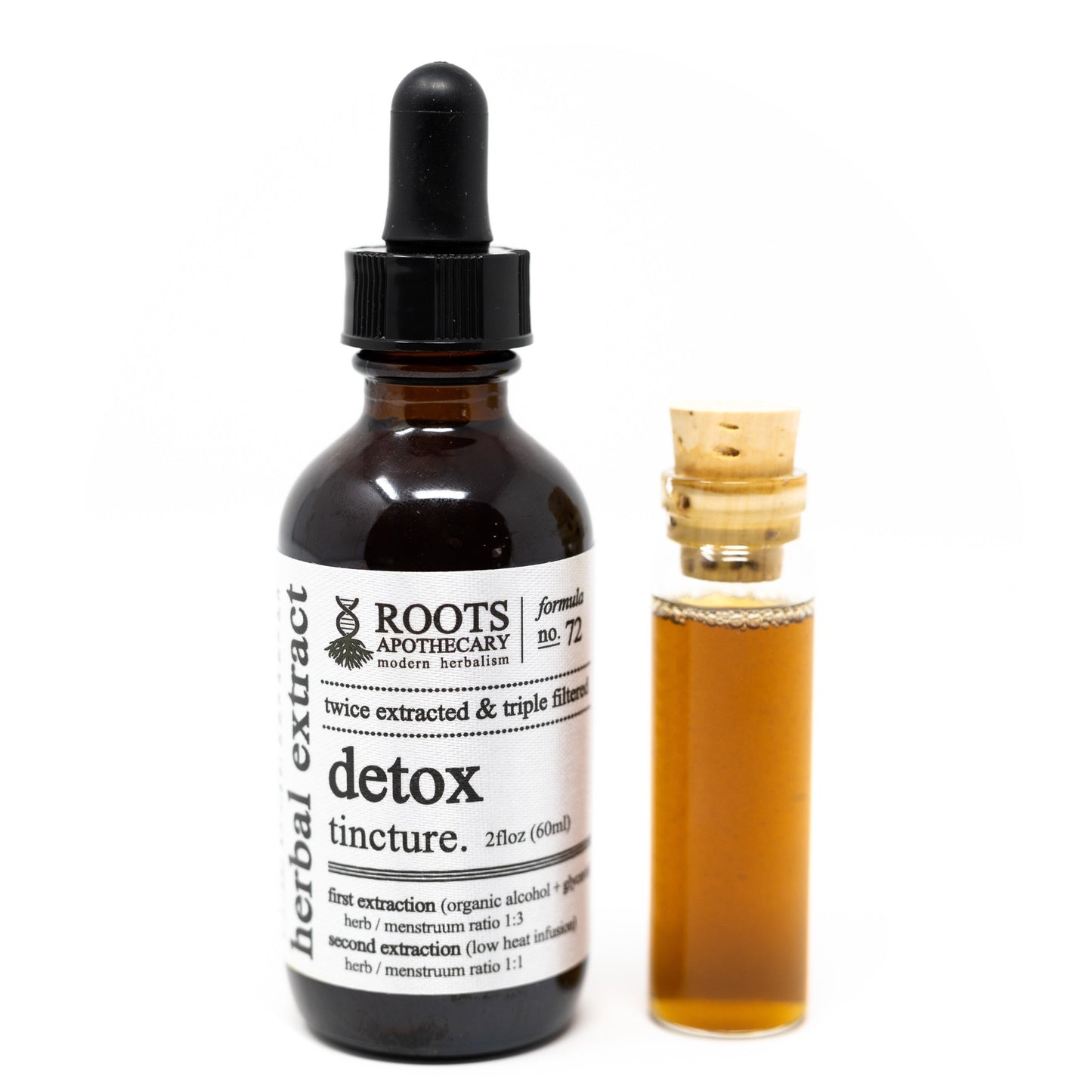 Roots Apothecary detox tincture bottle with dropper, herbal tincture for cleansing and wellness.