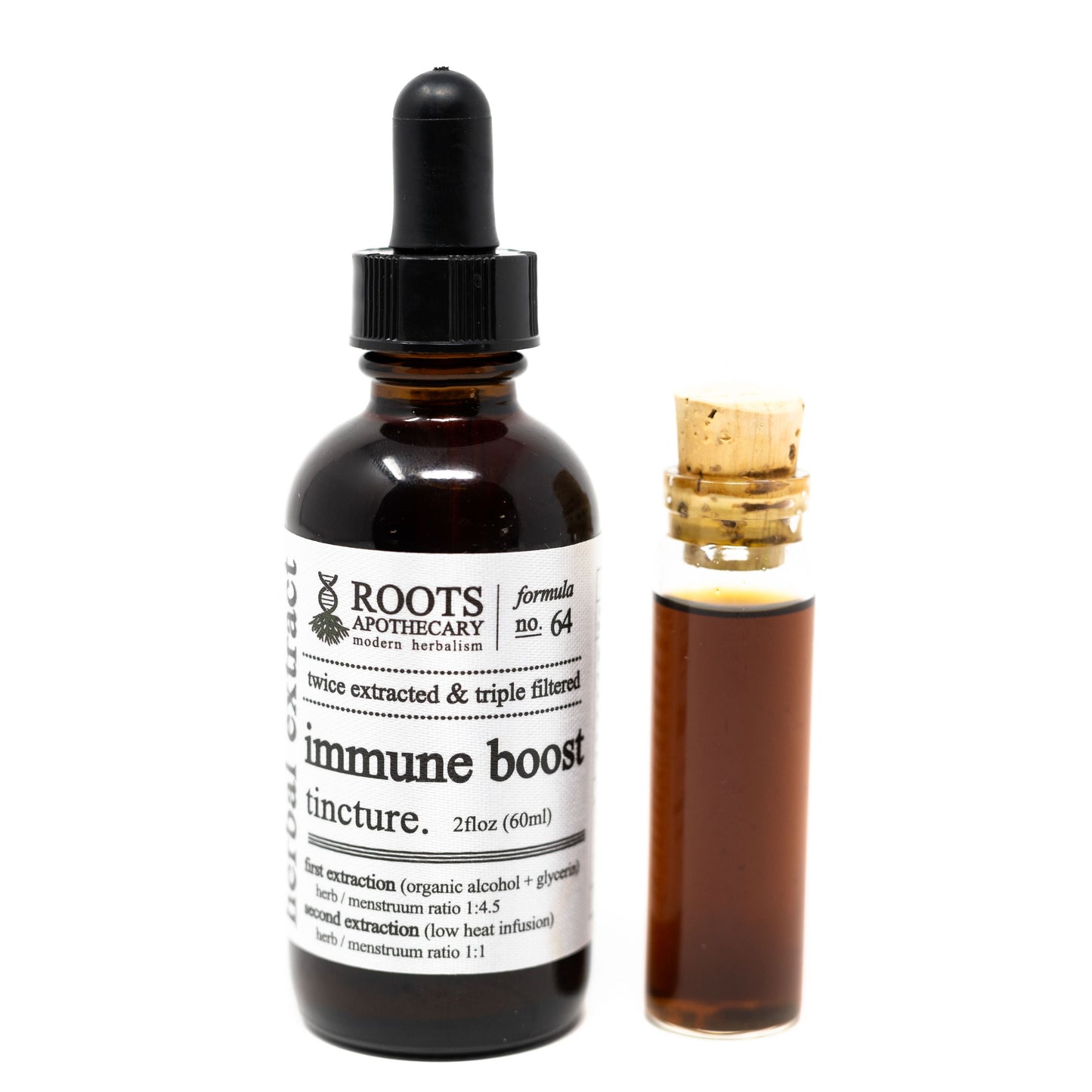 Roots Apothecary immune boost tincture bottle with dropper, herbal tincture for immune support, natural remedy supplement