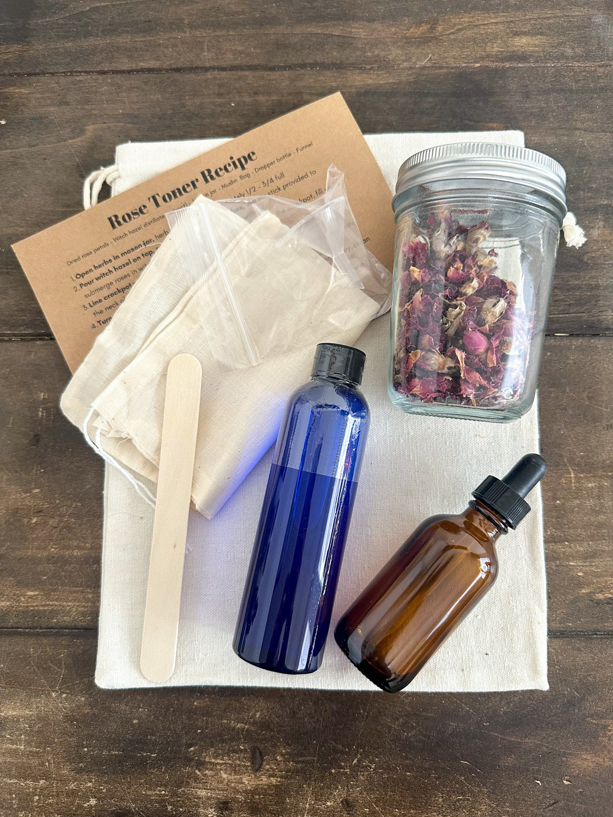 Herbalroseapothecary DIY Rose Toner Kit with natural ingredients in an apothecary style package, perfect for skincare routines.