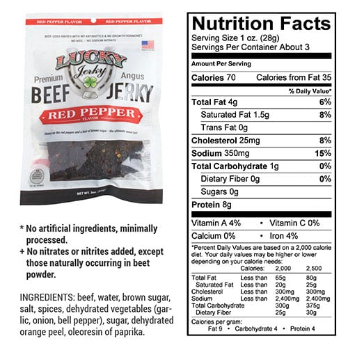 Red Pepper Beef Jerky from Nebraska Star Beef, 3 oz, featuring spicy, flavorful dried beef slices with red pepper seasoning.
