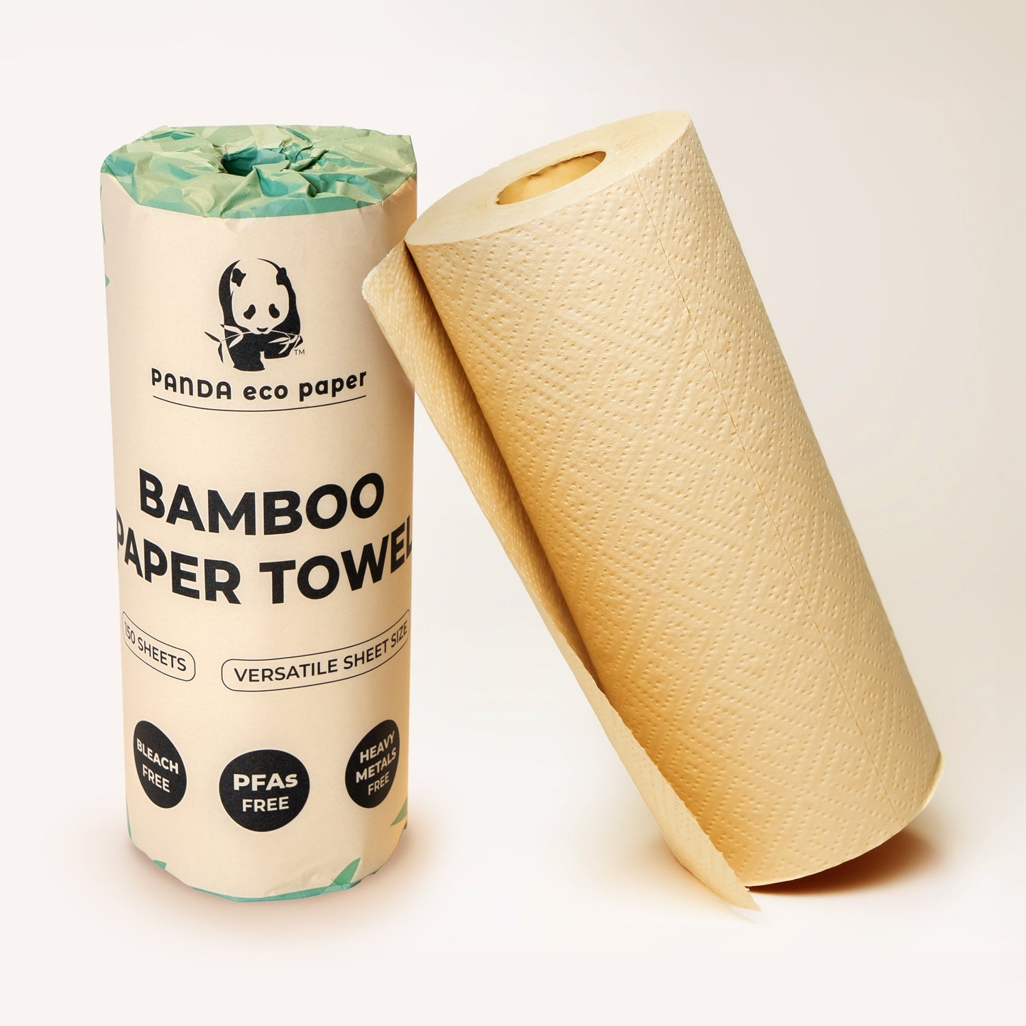 Rustic Strength Panda Eco Paper bamboo paper towels, 12-roll pack, eco-friendly home and garden cleaning towels.