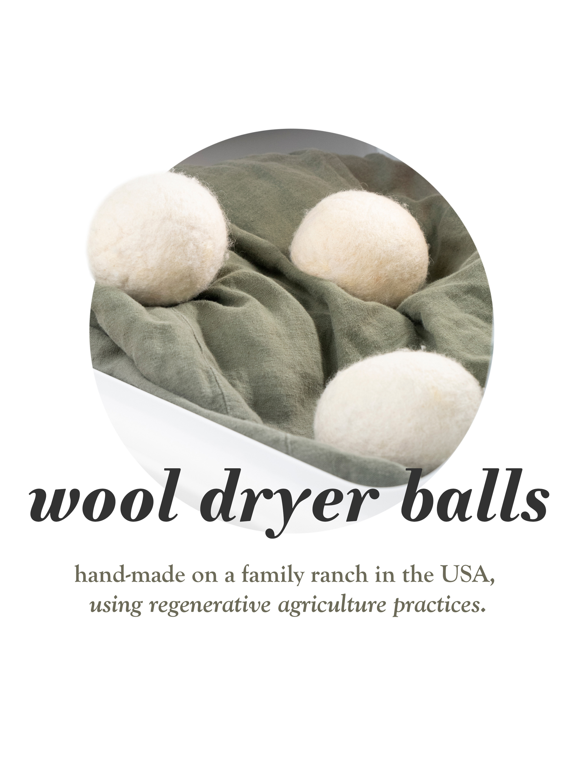 Three Rustic Strength jumbo wool dryer balls in a 3-pack, designed for eco-friendly laundry and fabric softening.
