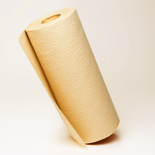Rustic Strength Panda Eco Paper bamboo paper towels sample, eco-friendly kitchen and home cleaning paper in natural bamboo design.