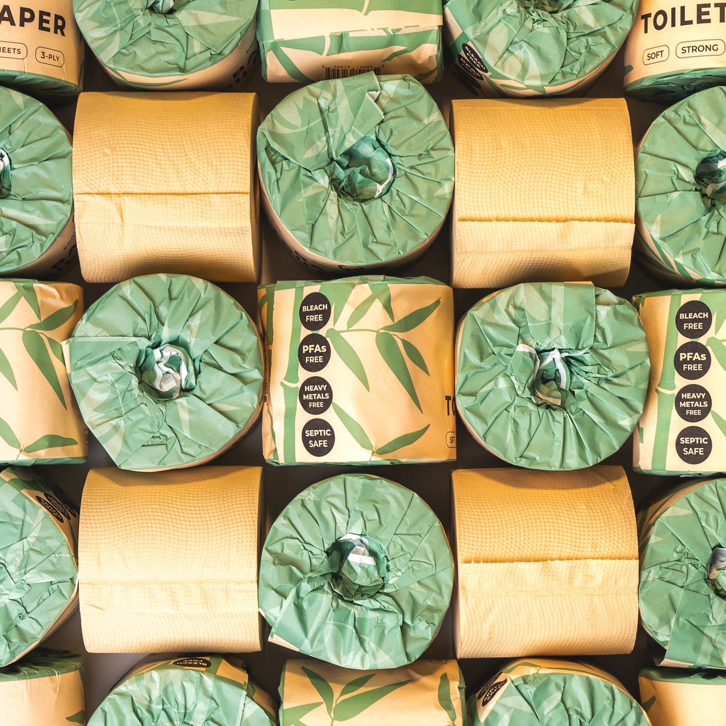 Rustic Strength Panda Eco Paper bamboo toilet paper sample showing soft, eco-friendly toilet paper rolls for bathroom use.
