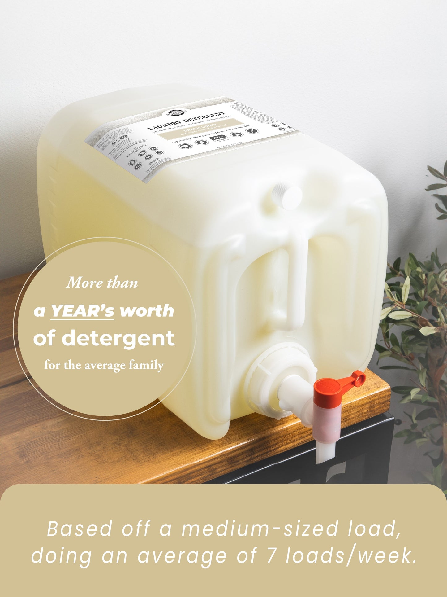 Rustic Strength Fresh Linen Laundry Detergent in a 24 oz glass bottle, showcasing the product with a clean, fresh scent label.