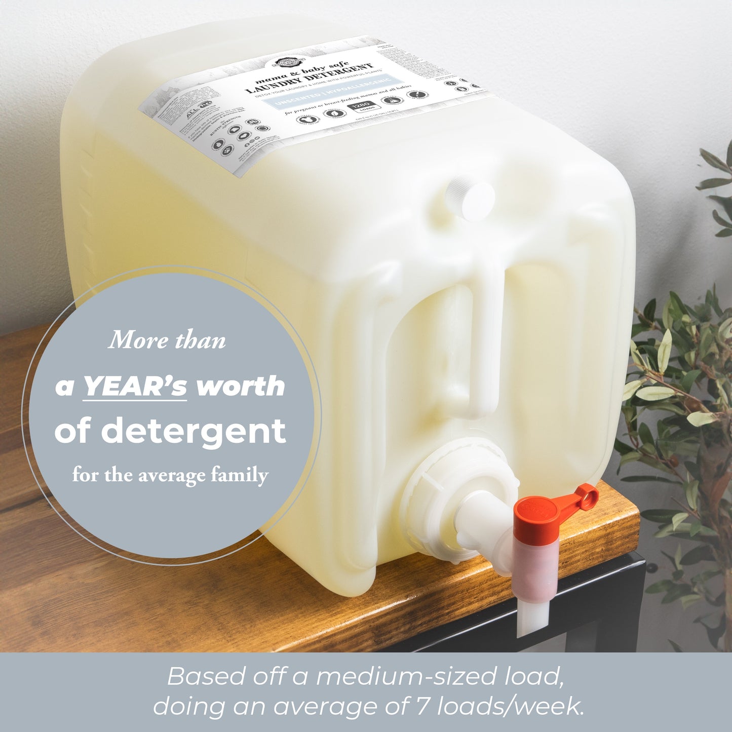 Rustic Strength laundry detergent in a 24 oz glass bottle, safe for mama and baby, gentle and effective for sensitive skin.
