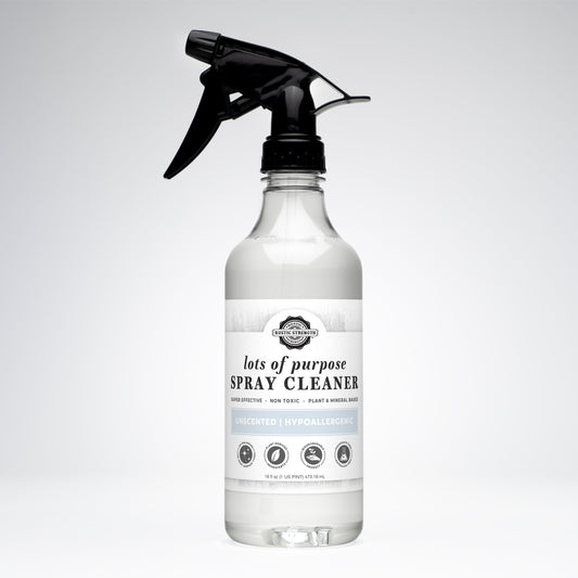 Rustic Strength Unscented Multi-Purpose Cleaner in a 16 oz plastic spray bottle, suitable for various cleaning tasks.