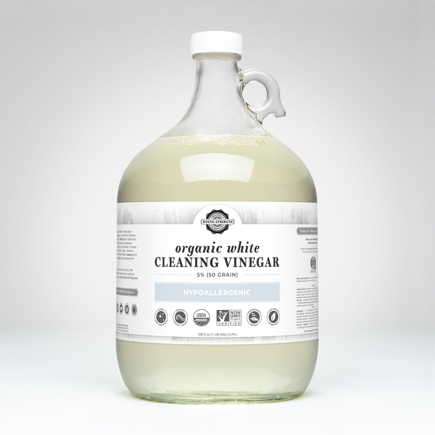 Rustic Strength Organic White Cleaning Vinegar 16 oz spray bottle, multi-purpose cleaner with 5% acidity for household use