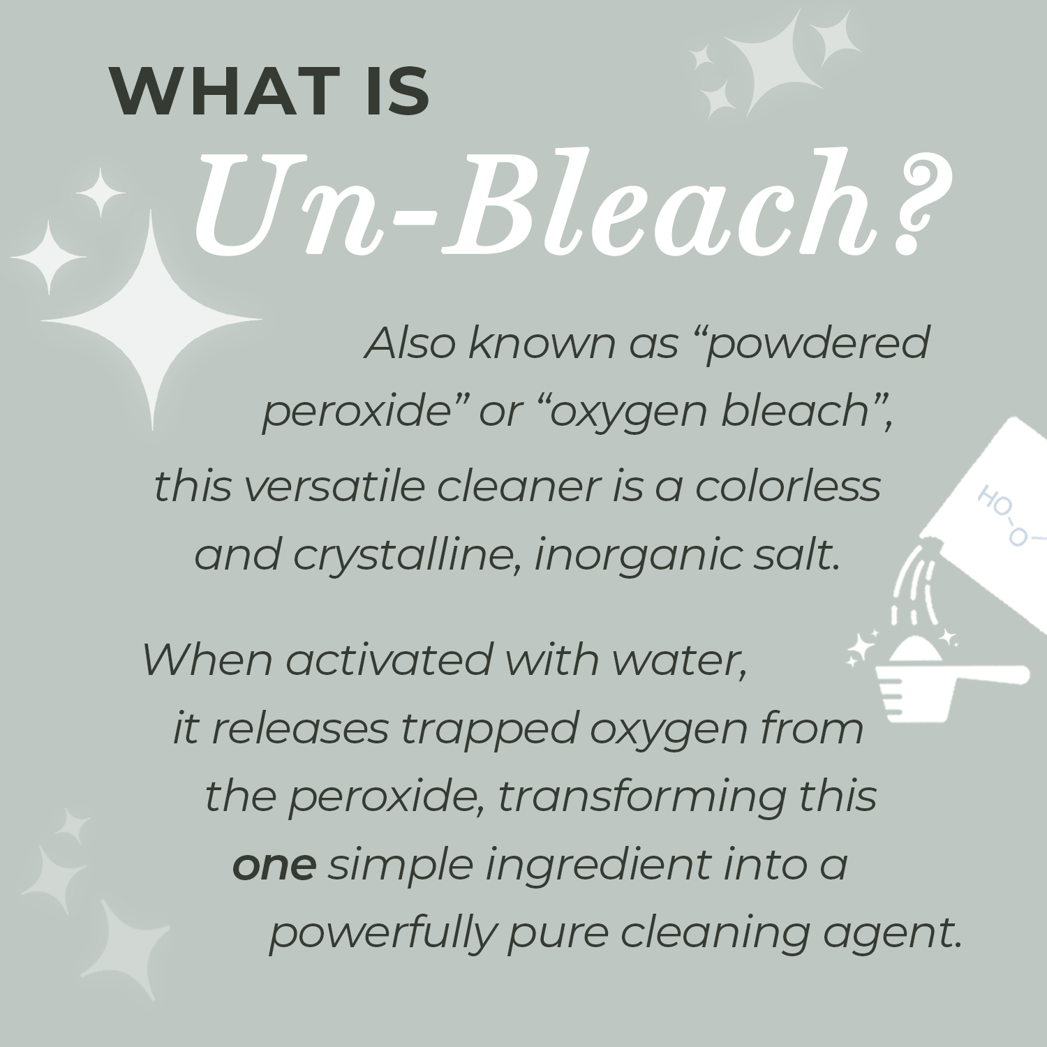 Rustic Strength Un-Bleach multi-purpose cleaner in a 2 lb container, suitable for cleaning various surfaces and stains.