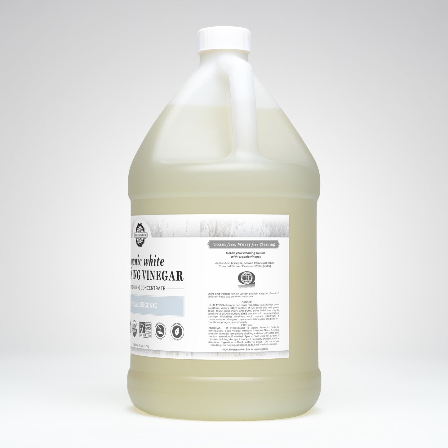 Rustic Strength Organic White Cleaning Vinegar Concentrate, 10%, multi-purpose cleaner in half-gallon bottle, natural and versatile cleaner