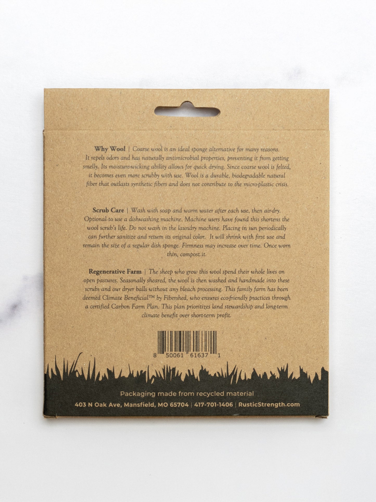 Rustic Strength sustainable wool scrub for multi-purpose cleaning, shown as a natural, eco-friendly cleaning tool with wool fibers.