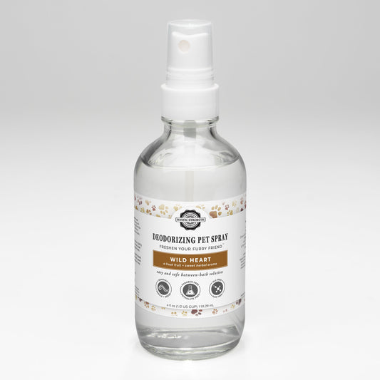 Rustic Strength Deodorizing Pet Spray, The Between-Wash Wonder, showing a spray bottle for pet odor control and freshening.