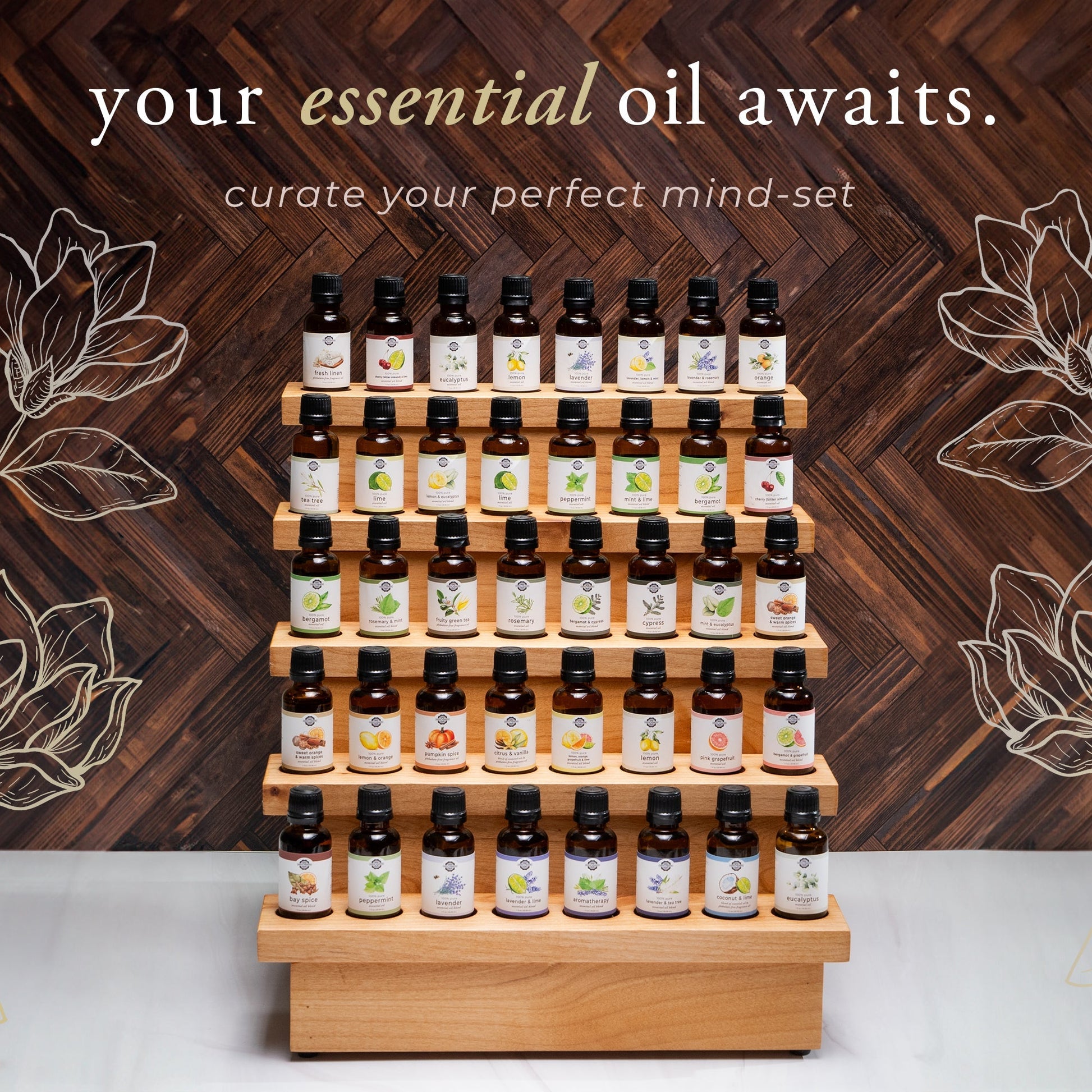 Rustic Strength Tea Tree Essential Oil scent bottle, close-up of amber glass with label and dropper cap for natural aromatherapy.