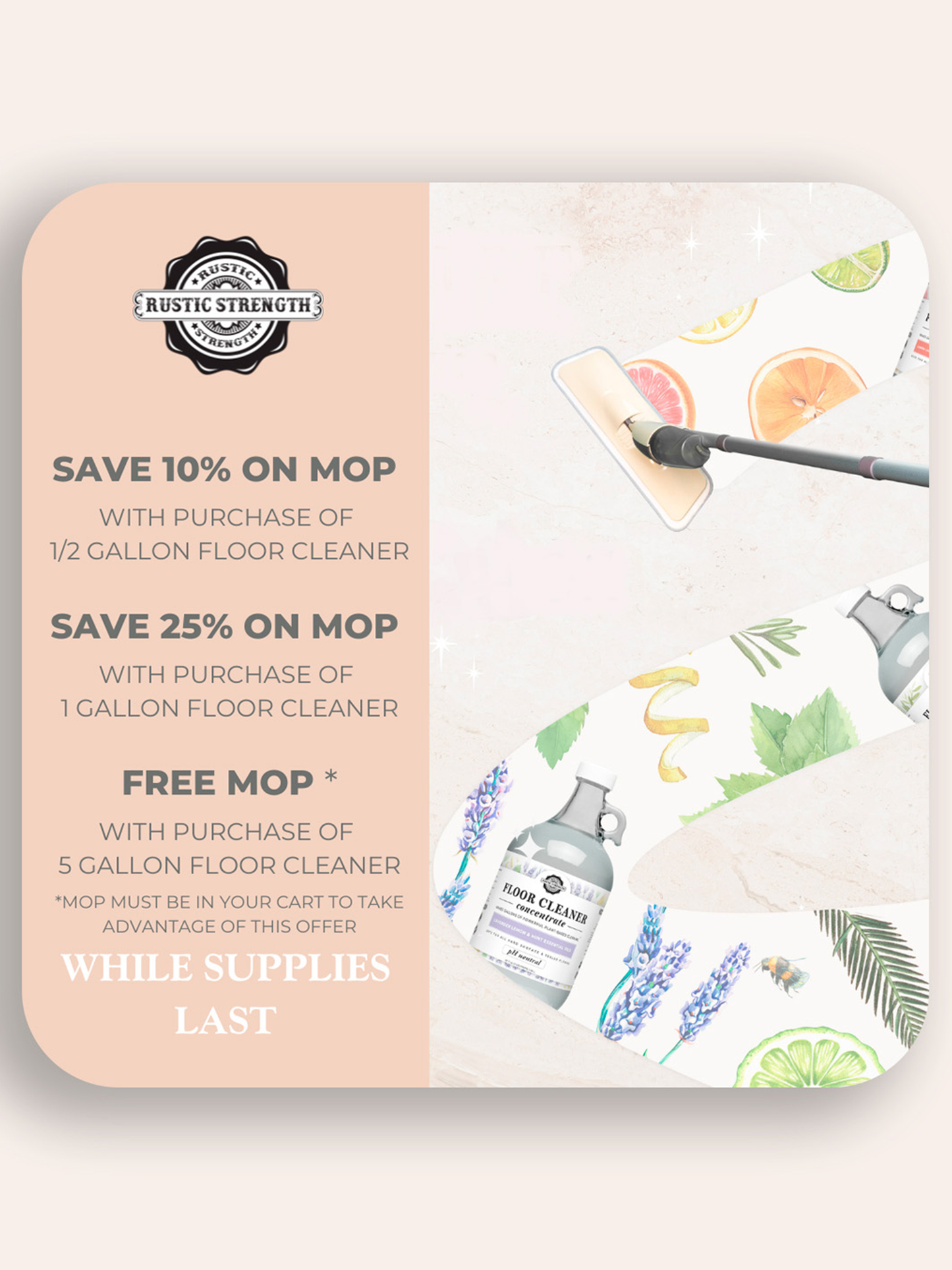 Rustic Strength Floor Cleaner Concentrate soap with rosemary, mint, and tea tree, featuring a flip-top spout for easy use.