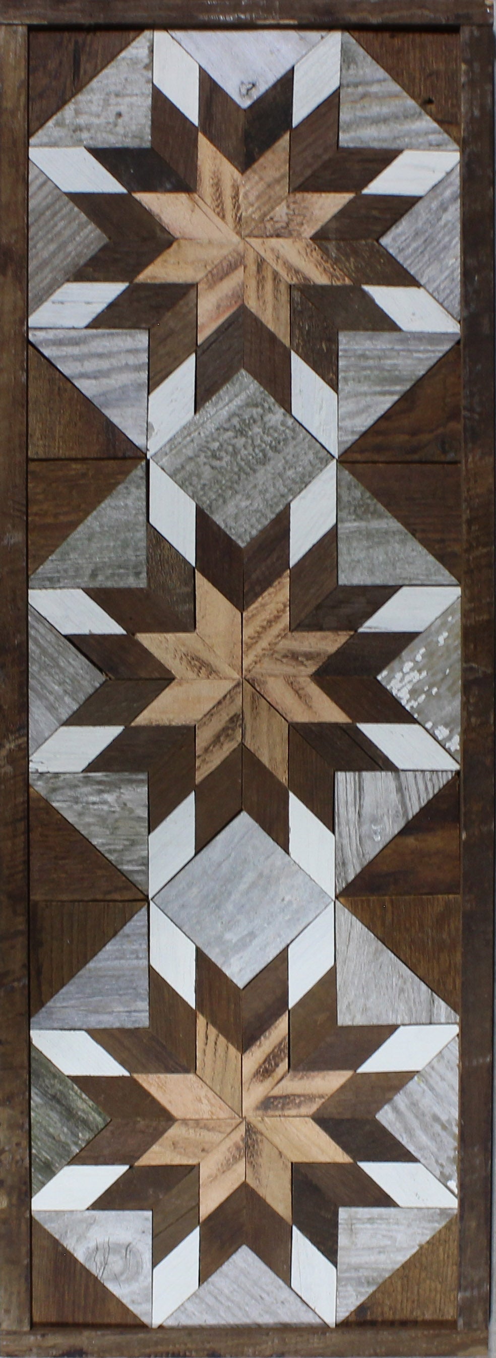 Amish Handmade Barn Quilt banner featuring a colorful geometric pattern, measuring 10.5 x 30 inches, from Amish Country Store.