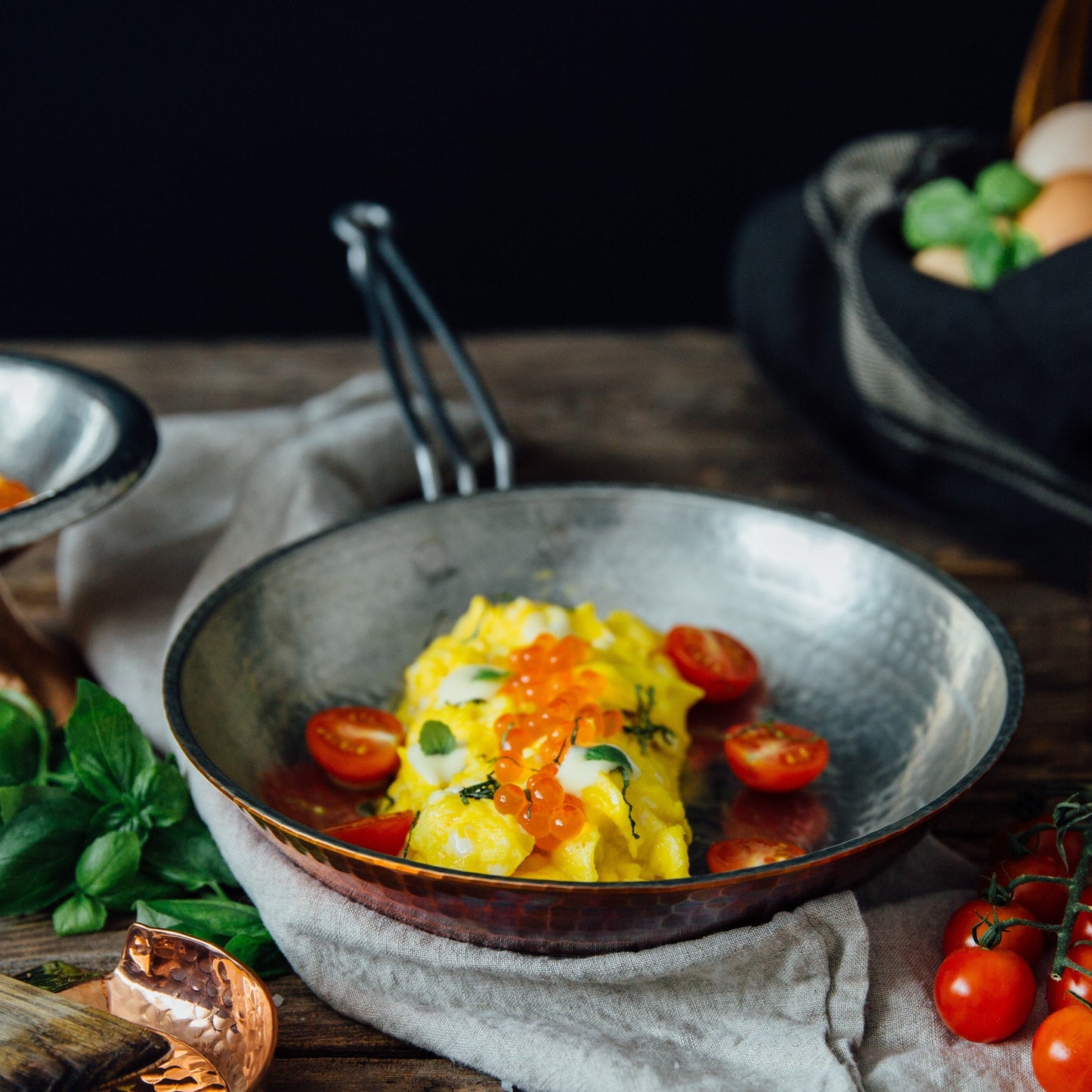 Sertodo copper skillet sauté pan with handle, showing shiny copper surface and rounded edges for versatile cooking.