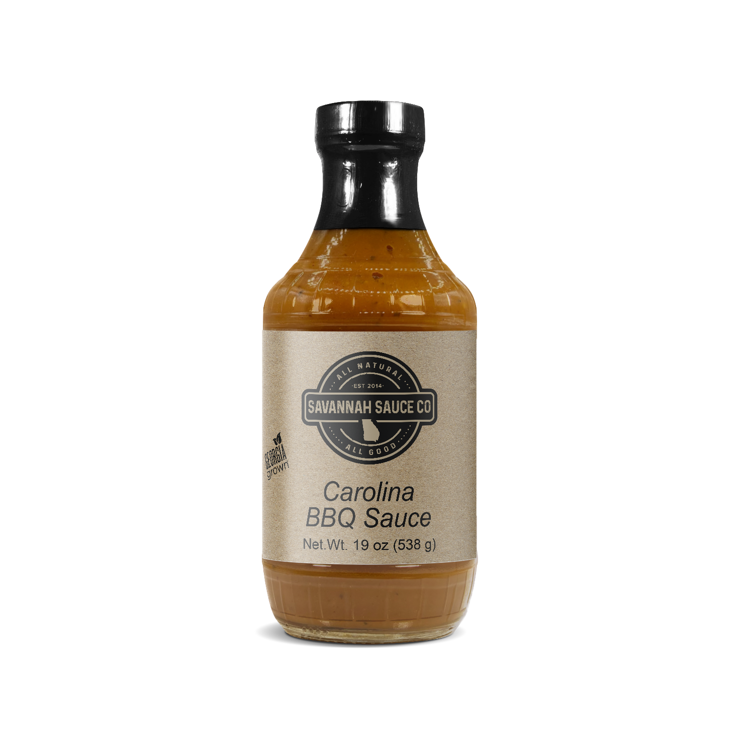 SavannahSauceCompany Carolina BBQ Sauce 19oz bottles in a 12-pack case, smoky barbecue sauce for grilling and cooking.