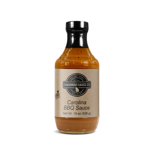 SavannahSauceCompany Carolina BBQ Sauce 19oz bottles in a 12-pack case, smoky barbecue sauce for grilling and cooking.