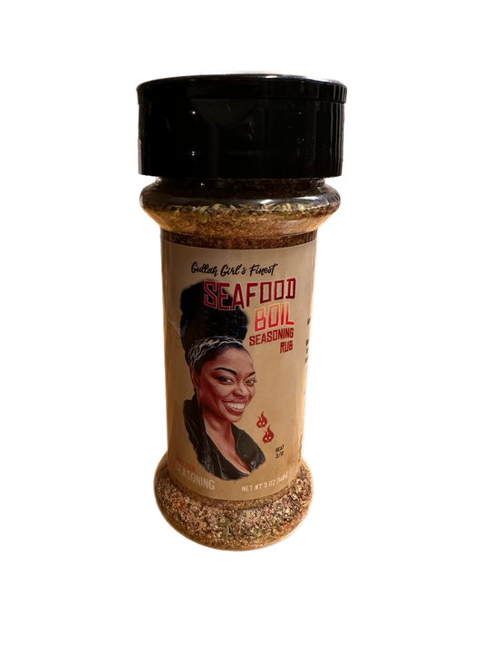 Gullah Girl’s Finest Seafood Boil case by SavannahSauceCompany, featuring a colorful label and seafood boil seasoning packet.