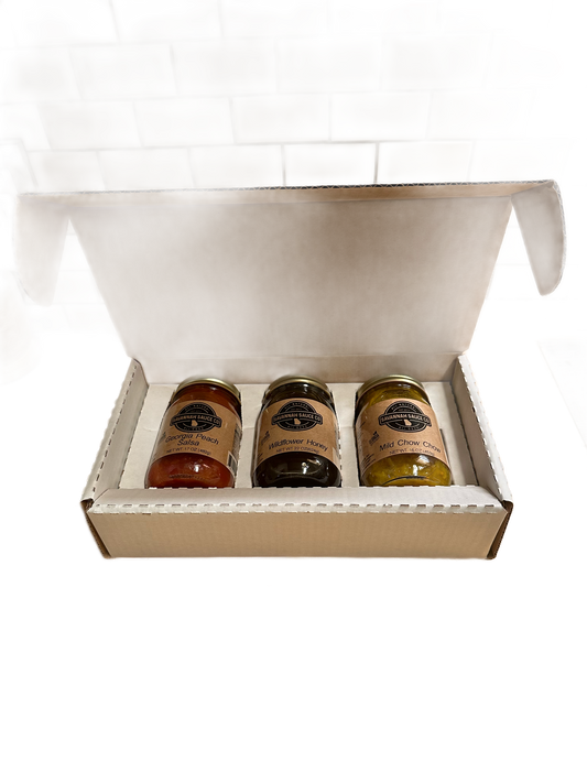 Three custom Mason jars with personalized branding on shippers, ideal for gift packaging, by SavannahSauceCompany.