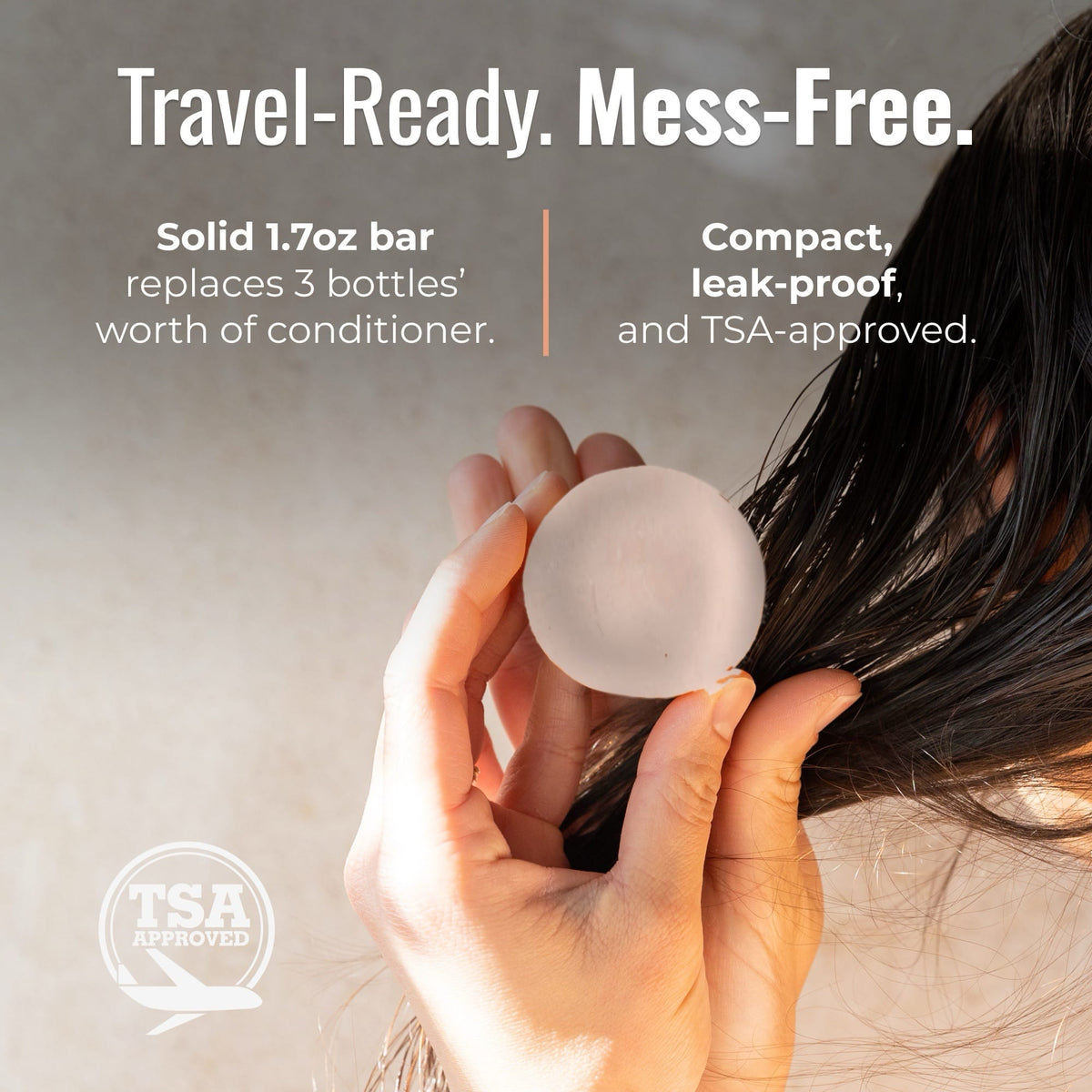 Travel-sized ZeroWasteStore.com Seasonal Harvest conditioner bar with natural ingredients, TSA-approved for eco-friendly hair care.