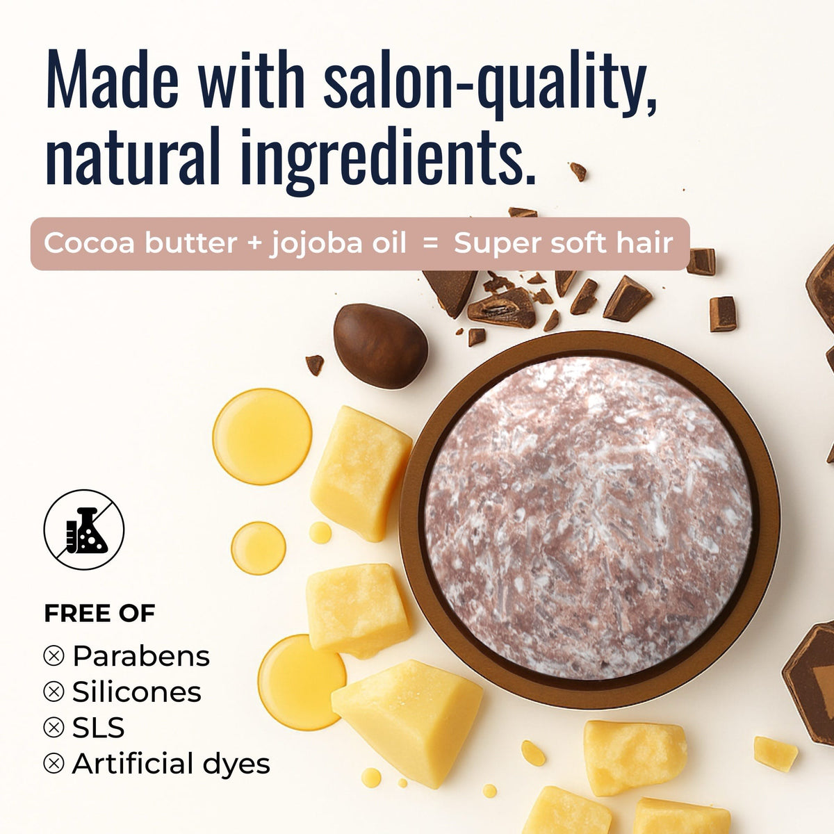 Seasonal Harvest shampoo bar by ZeroWasteStore.com with natural ingredients like cocoa butter and jojoba oil, shown in the image.