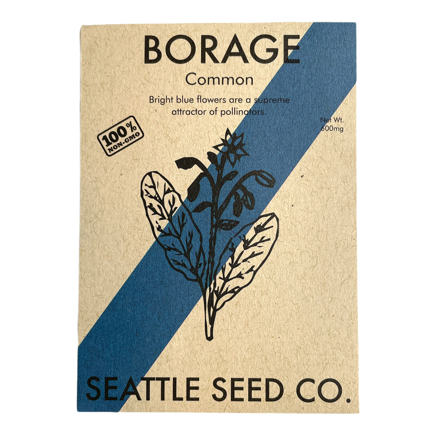Pink borage flowers from Seattle Seed Company, vibrant star-shaped blossoms on green leafy stems.