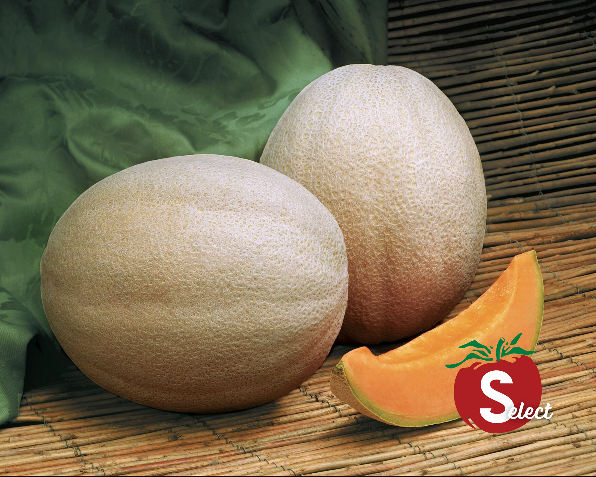 A packet of Aphrodite Hybrid Cantaloupe Seeds from Seeds 'n Such, featuring seed tape with 10 to 12 cantaloupe seeds.