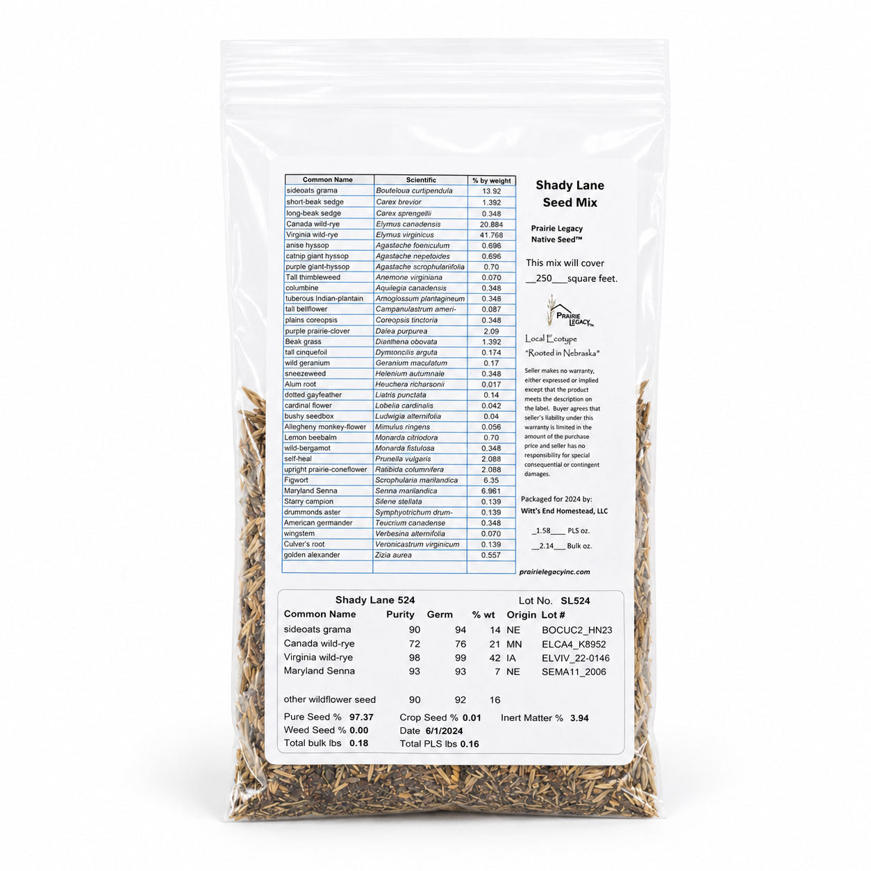 Shady Lane Native Wildflower Seed Mix in a 2.88 oz packet by Prairie Legacy Inc. for home and garden planting and landscaping.