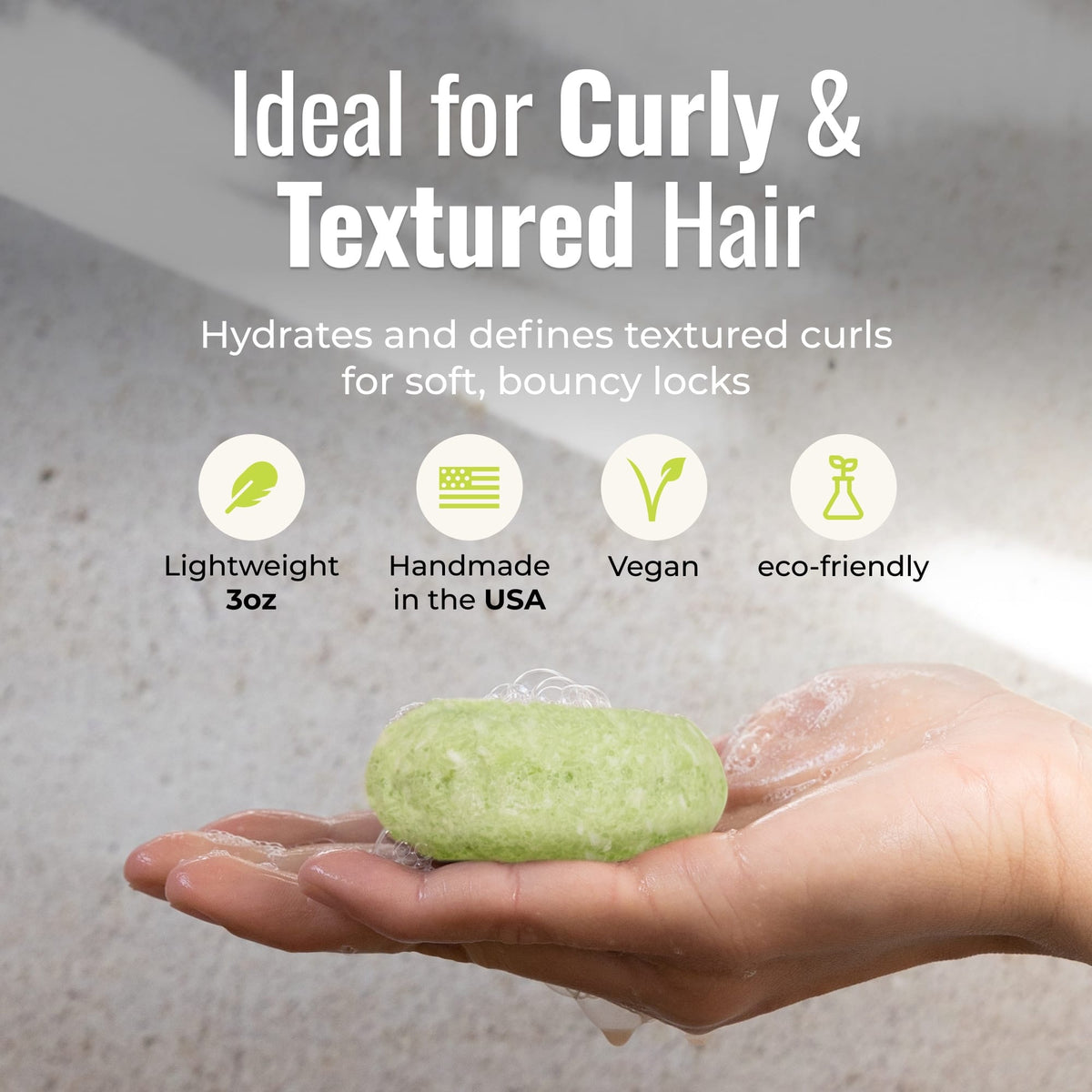ZeroWasteStore.com shampoo and conditioner bar duo for curly hair with Maui Melon scent, displayed in eco-friendly packaging.